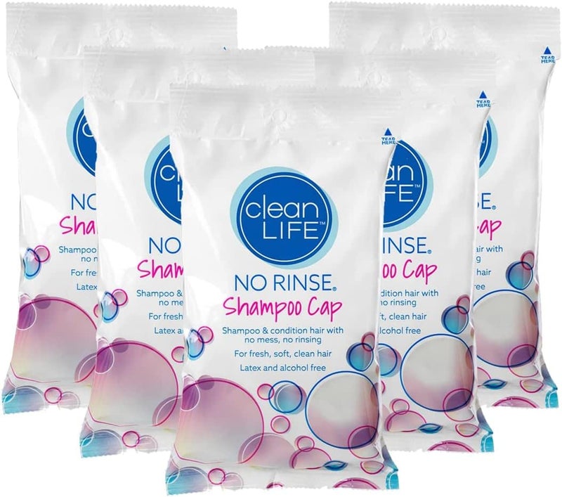 No Rinse Cleanlife Products Shampoo Cap (5 Pack) - Waterless, Rinseless Hair Washing and Conditioning Shower Caps for Bathing Elderly, Bedridden, Hospital Patients - Disposable, Hypoallergenic - Image 1